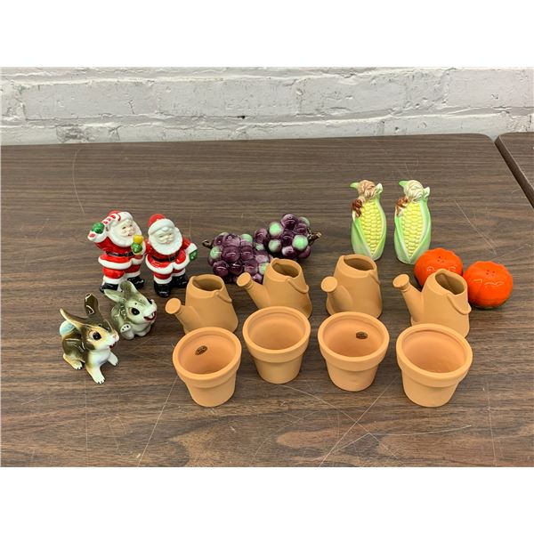 Lot of Salt and Pepper Shakers and Plant Pot Napkin Rings