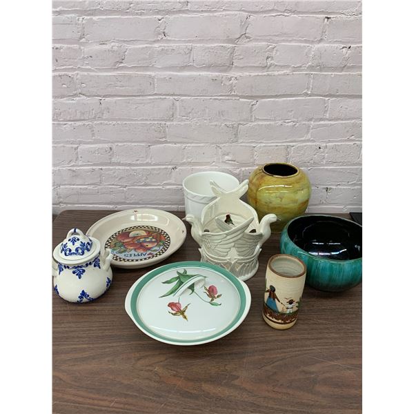 Lot of Assorted Vintage Ceramic Vases, Serving Bowl w Lid, Plant Pot, etc Mexico, BMP, etc