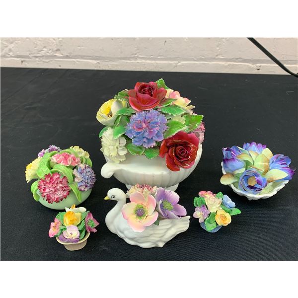 Lot of 6 Fine Bone China England Floral Bouquets / Vases