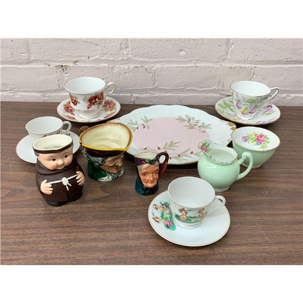 Lot of 14 Fine Bone China Tea Cups, Saucers, Tobey Mugs, Foley Cream and Sugar