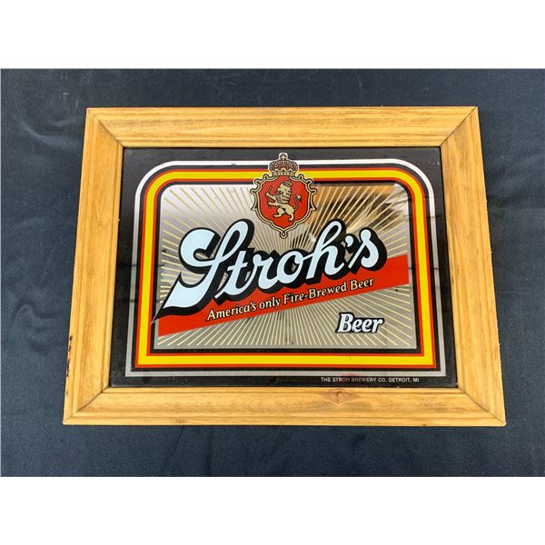 Stroh's Beer Vintage Bar Decor Man Cave Wall Mirror 14" x 11"