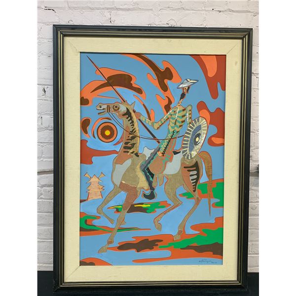 Artist Signed Original Papercraft / Mixed Media Large Wall Art Lozano Netzahualcoyotl 1974