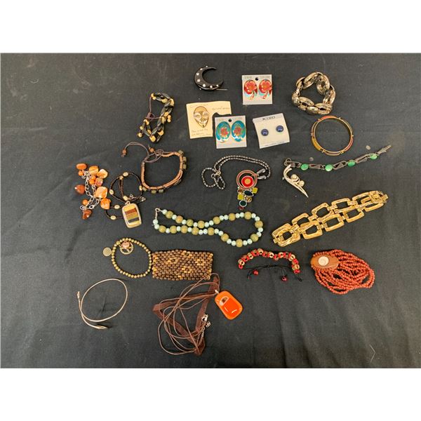 Lot of Vintage Name Brand Designer Costume Jewellery, Cloisonne Earrings, Coro, Butler, Beads, Wood