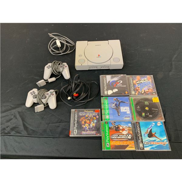 PS1 Console with Controllers, Cables, 7 Games