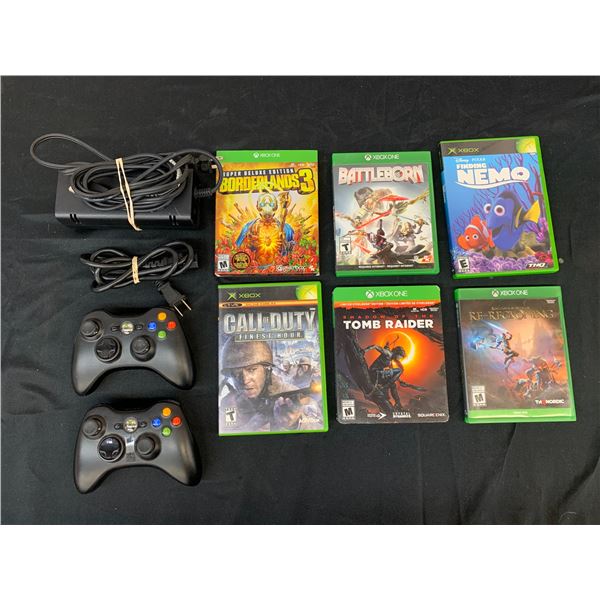 Lot of Xbox 360 Controllers, Power, Xbox Original and XBOne Games
