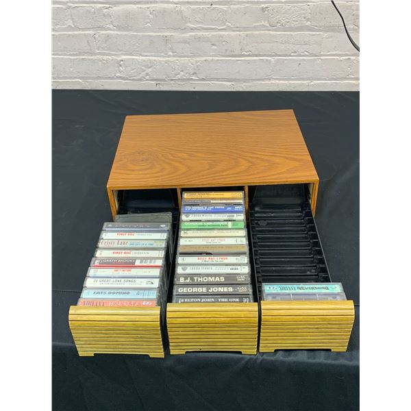 Wooden Pull-Out Cassette Tape Storage Drawer with Tapes Inside