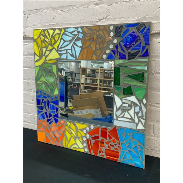 Coloured Glass Inlay Wall Mirror 2ft x 2ft Arts  & Crafts