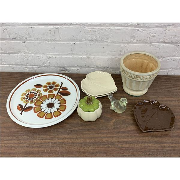 Lot of Misc Ceramic Serving Plate, Leaf Dishes, Container and Plant Pot
