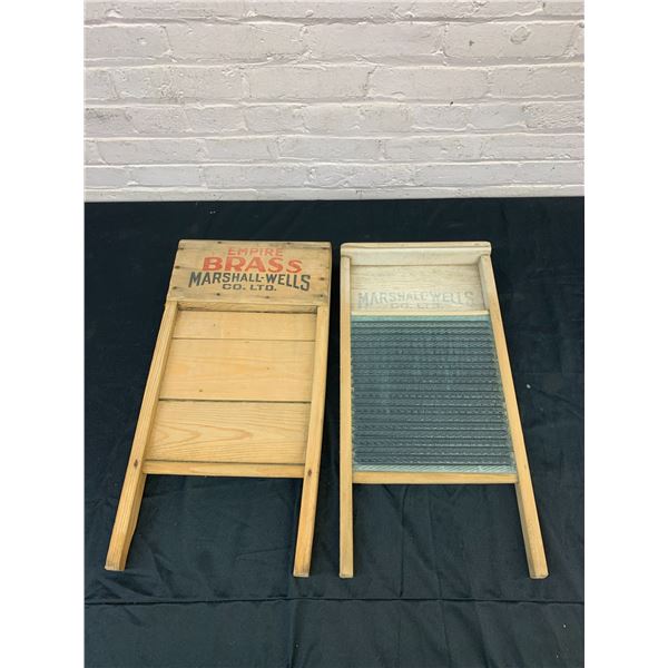 Lot of 2 Vintage Washboards Metal and Glass Panes, Brass Marshall-Wells