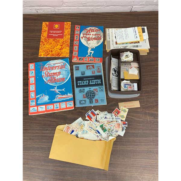 Vintage Stamp Collection Loose Stamps and Books, Ephemera