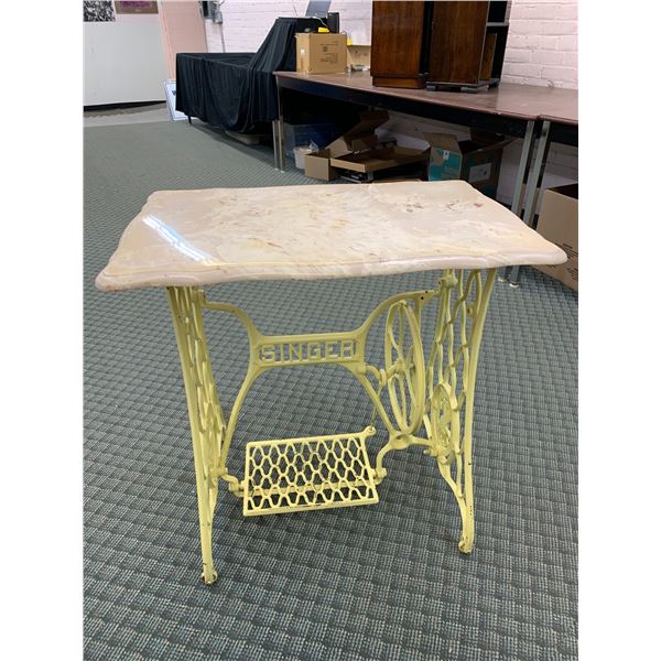 Vintage Painted Yellow Singer Sewing Table Base with Stone / Marble Top