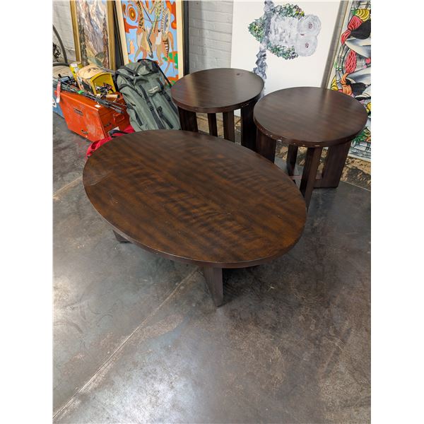 Modern Oval Coffee Table w/ Matching Round End Tables