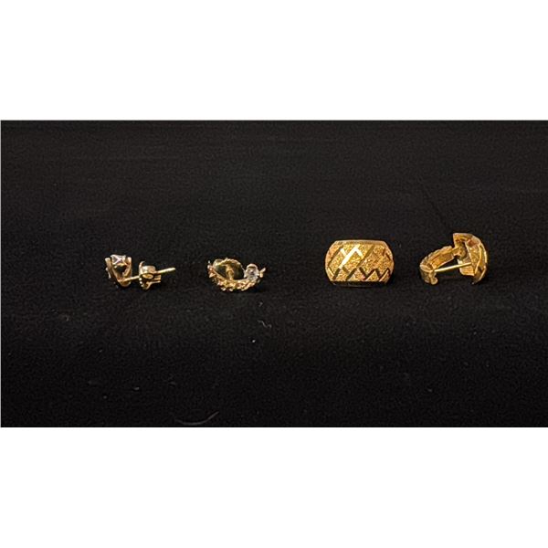 PAIR APPROX 22K HOOP EARRINGS & PAIR APPROX 18K EARRINGS SET WITH DIAMONDS (.04CT, 4.1G)