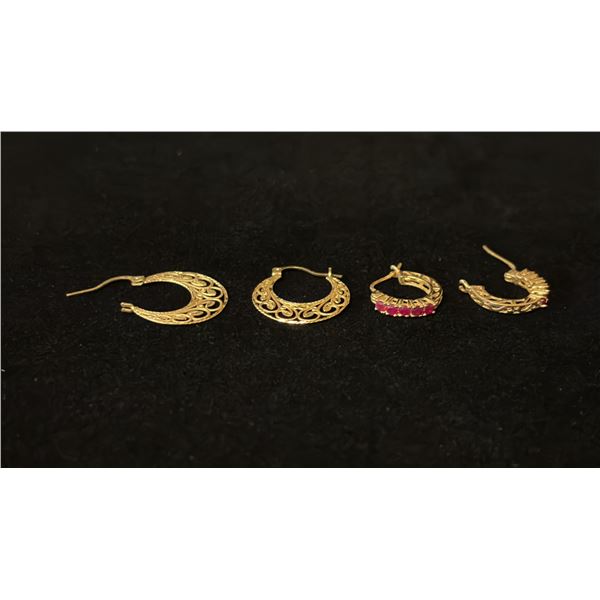 TWO PAIRS APPROX 14K EARRINGS (ONE SET WITH RUBIES, 4.3G)