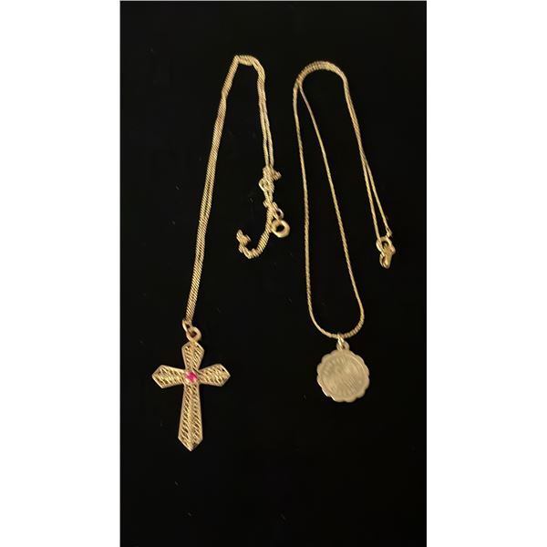 APPROX 14K CHAIN WITH APPROX 14K CROSS PENDANT SET WITH RUBY & APPROX 14K CHAIN (14") WITH APPROX