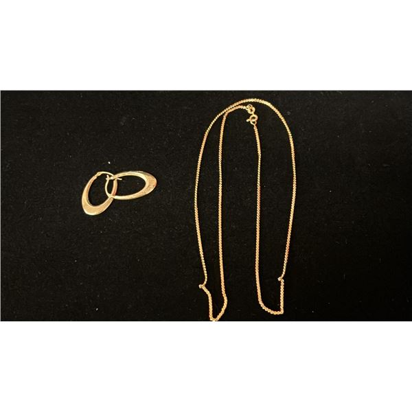 PAIR APPROX 10K HOOP EARRINGS & APPROX 14K CHAIN (20", 4.5G)