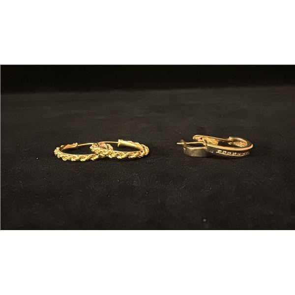 PAIR APPROX 10K HOOP EARRINGS & PAIR APPROX 10K EARRINGS SET WITH DIAMONDS (5.6G)
