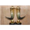 Image 1 : (2) Polished WATER BUFFALO HORN and BRASS Taper Candleholders