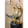 Image 2 : (2) Polished WATER BUFFALO HORN and BRASS Taper Candleholders