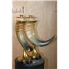 Image 3 : (2) Polished WATER BUFFALO HORN and BRASS Taper Candleholders