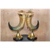 Image 4 : (2) Polished WATER BUFFALO HORN and BRASS Taper Candleholders