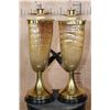 Image 8 : (2) Polished WATER BUFFALO HORN and BRASS Taper Candleholders