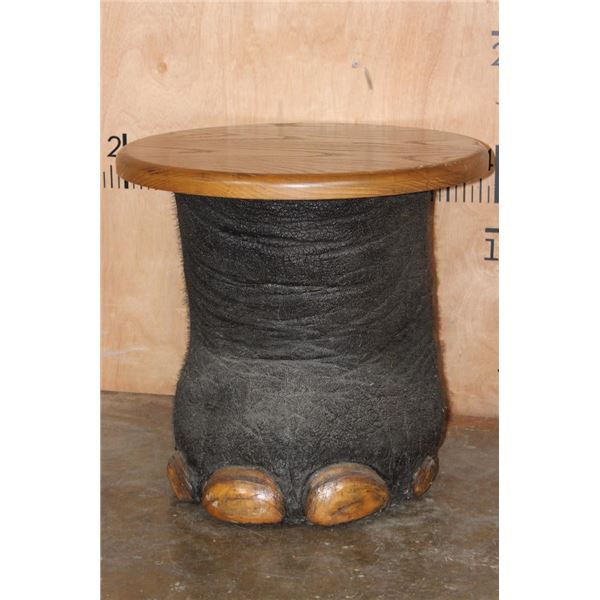 *Real Skin* ELEPHANT FOOT Table with a Wood Top