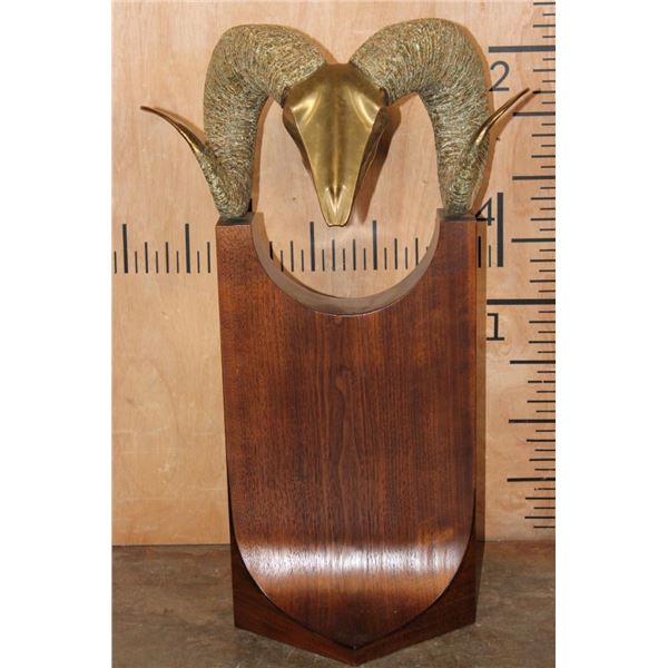 XL Collectible 1980s "Dolbi Cashier" Solid BRONZE RAM HEAD on a Hand-carved Wood Base
