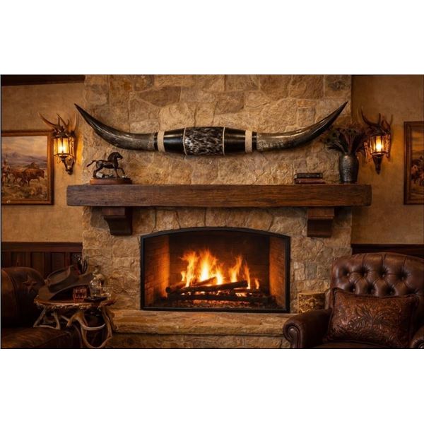 Massive Mounted WATUSI LONGHORN Cross Horns wrapped with Salt and Pepper Cowhide and Leather