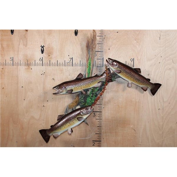 3 Reproduction BROWN TROUT on a Decorative Wall Hanging Base
