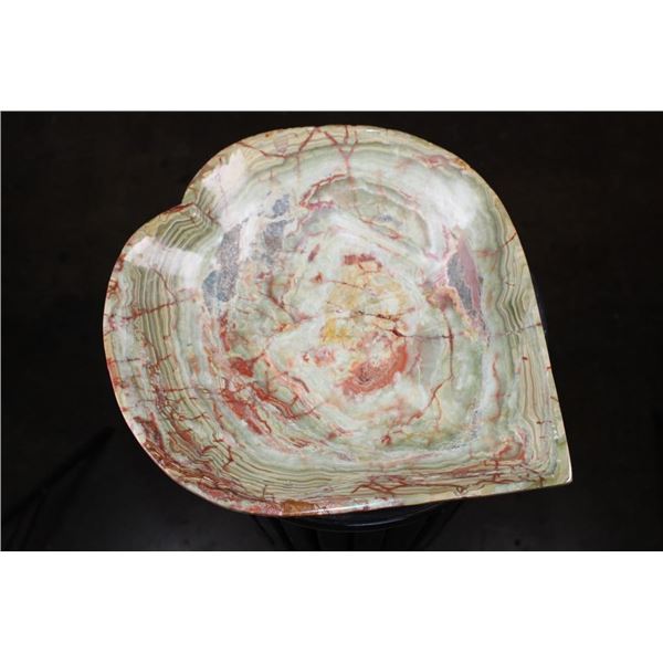 Big Heart Shaped Bowl Carved from a single piece of GREEN BANDED ONYX