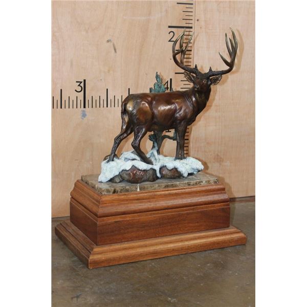 XXL MULE DEER Bronze Sculpture Numbered #1 of 5 by Dennis Jones on a Marble and Wood Base