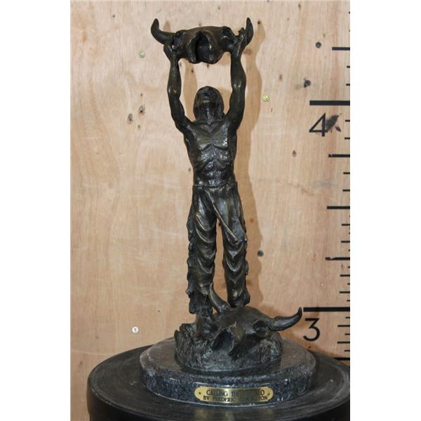 "Calling The Buffalo" BRONZE Sculpture after Frederic Remington on a Marble Base