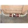 Image 2 : Massive Mounted WATUSI LONGHORN Cross Horns wrapped with Brown and White Cowhide and Tooled Leather