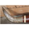 Image 5 : Massive Mounted WATUSI LONGHORN Cross Horns wrapped with Brown and White Cowhide and Tooled Leather