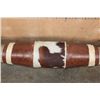 Image 6 : Massive Mounted WATUSI LONGHORN Cross Horns wrapped with Brown and White Cowhide and Tooled Leather