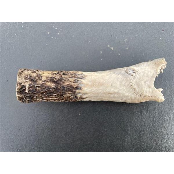 Hand-carved STAG ANTLER Handle of a Polar Bear Head