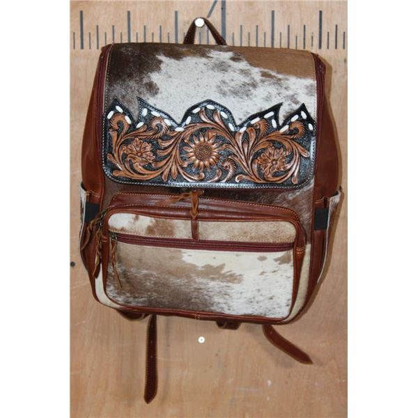 *Brand New* Western Cowhide and Hand-tooled Leather Backpack