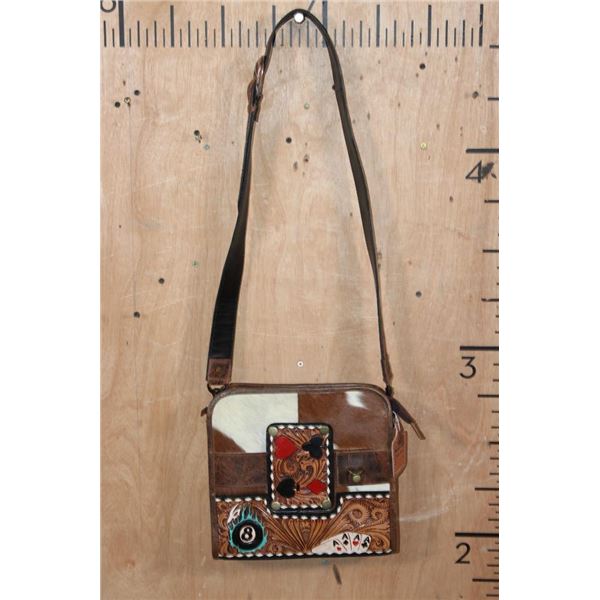 *Brand New* Western Tooled Leather and Cowhide Crossbody BAG with Gambling Inspired Elements