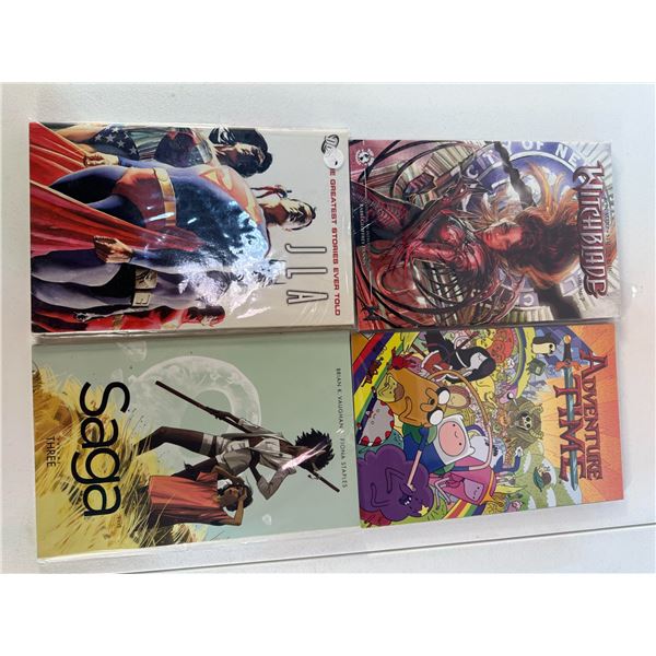Graphic Novel Lot: JLA, Witchblade, Saga Vol. 3 & Adventure Time