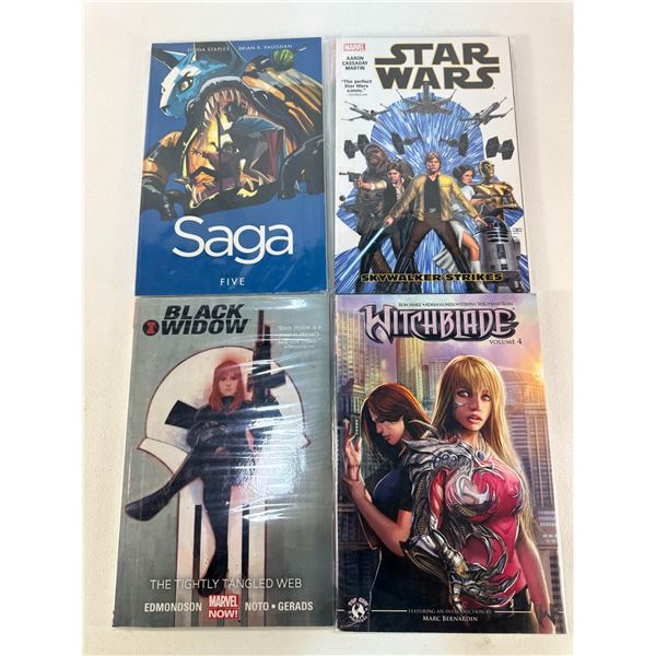 Graphic Novel Lot: Saga Vol. 5, Star Wars Skywalker Strikes, Black Widow & Witchblade Vol. 4