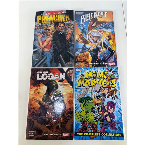Graphic Novel Lot: Preacher Book 2, Black Cat, Old Man Logan & Mini Marvels Collection