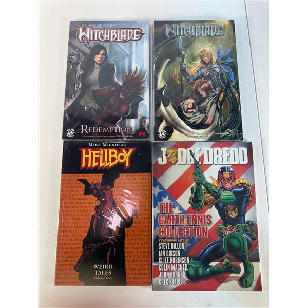 Graphic Novel Lot: Witchblade Vol. 2 & 5, Hellboy Weird Tales Vol. 1 & Judge Dredd Garth Ennis Colle
