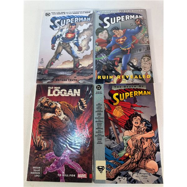 Graphic Novel Lot: Superman Vol. 1, Superman Ruin Revealed, Old Man Logan & Death of Superman