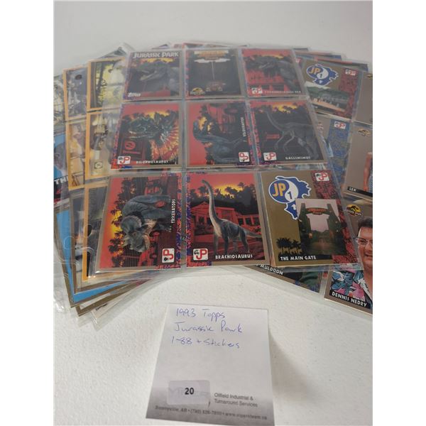 1993 Topps Jurassic Park Trading Card Set (1-88) with Stickers