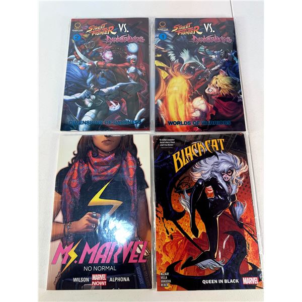 Graphic Novel Lot: Street Fighter vs Darkstalkers Vol. 1-2, Ms. Marvel No Normal & Black Ca