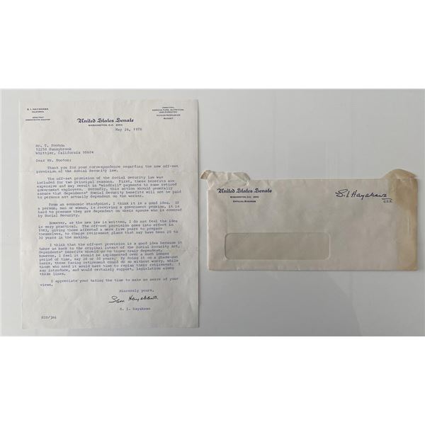 US Senator S. I. Hayakawa signed policy letter