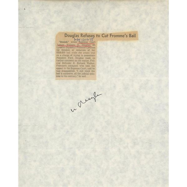 William O. Douglas signed newspaper clipping