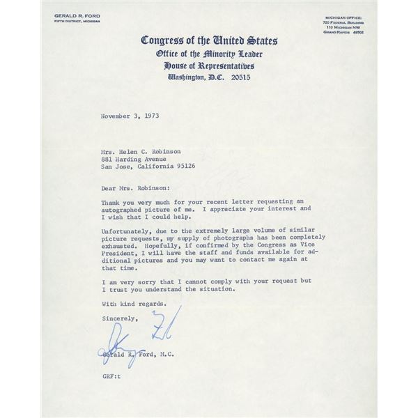 President Gerald Ford signed letter