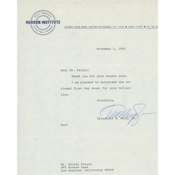 Alexander Haig signed letter